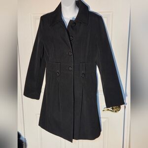 Anne Klein Black Trench Rain Coat Jacket with Button Front Sz M